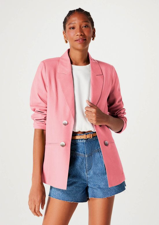 Foto do produto: Blazer Feminino Reto Alongado Em Linho - Rosa