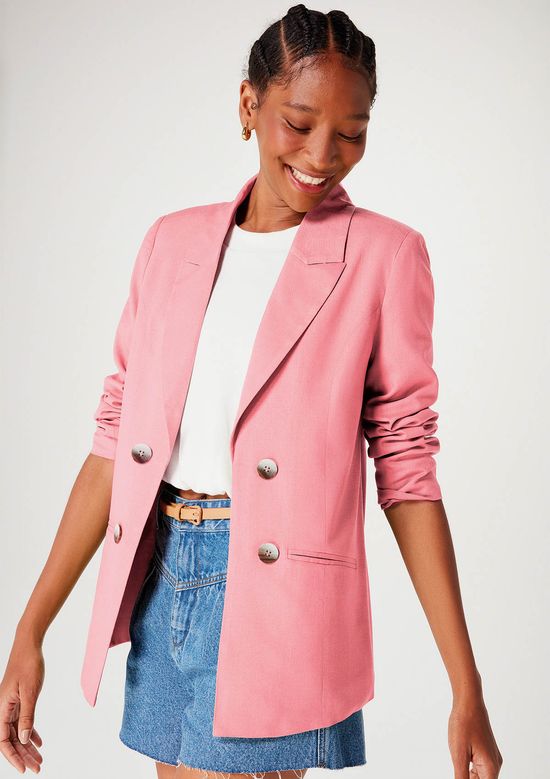 Foto do produto: Blazer Feminino Reto Alongado Em Linho - Rosa