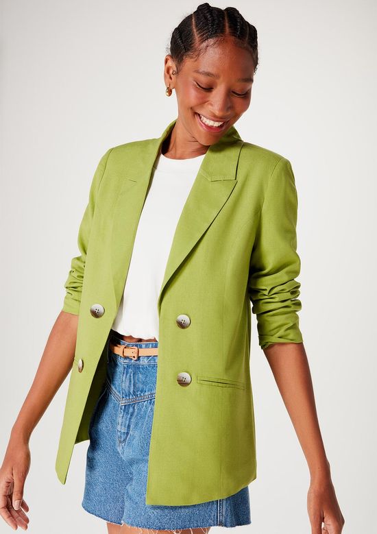 Foto do produto: Blazer Feminino Reto Alongado Em Linho - Verde