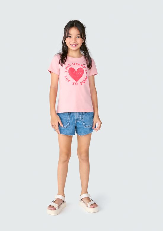 Foto do produto: Blusa Infantil Menina Manga Curta Com Estampa - Rosa