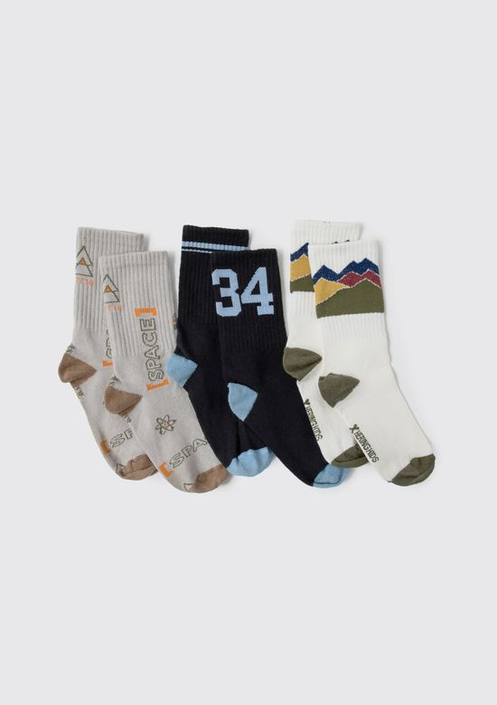 Foto do produto: Kit Com 3 Pares De Meia Infantil Menino Cano Alto Estampadas - Multicolorido