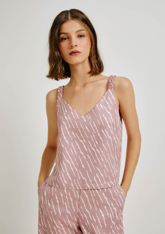 Foto do produto: Regata Feminina Decote V Estampada Em Viscolinho - Rosa