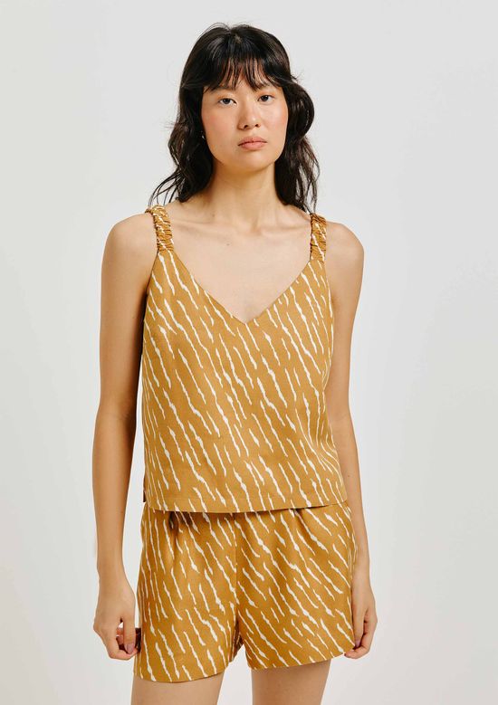 Foto do produto: Regata Feminina Decote V Estampada Em Viscolinho - Marrom