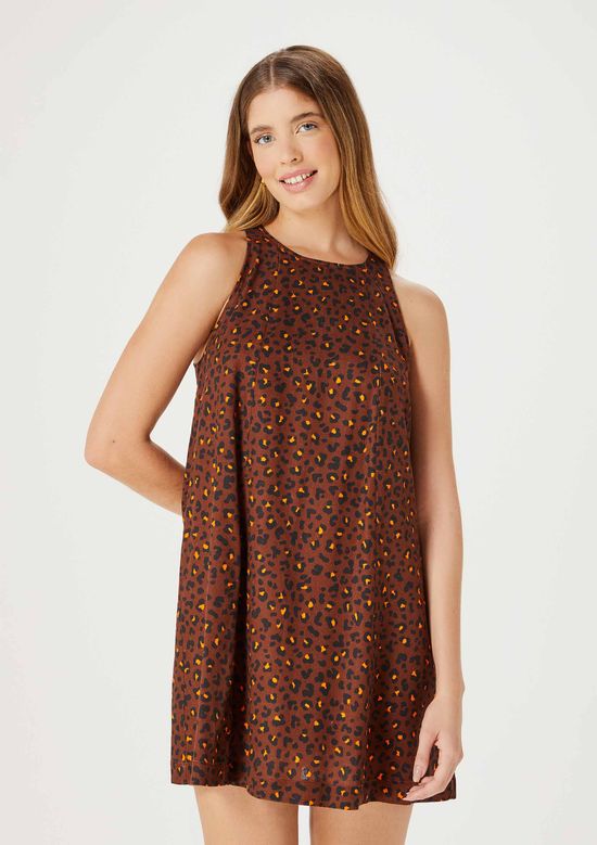 Foto do produto: Vestido Curto Trapézio Em Viscose Animal Print - Marrom