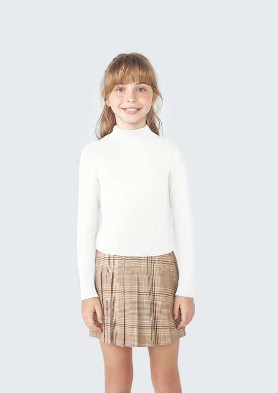 Foto do produto: Blusa Básica Cropped Infantil Menina Manga Longa Em Ribana Canelada - Off white