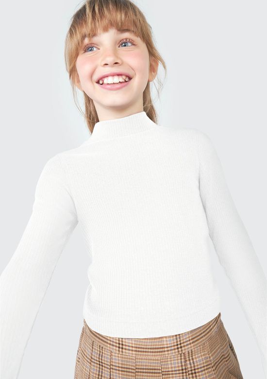 Foto do produto: Blusa Básica Cropped Infantil Menina Manga Longa Em Ribana Canelada - Off white