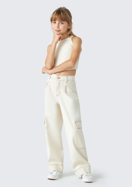 Foto do produto: Calça Infantil Menina Wide Leg Em Sarja - Off white