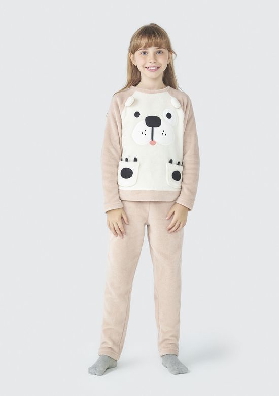 Foto do produto: Pijama Longo Infantil Unissex Em Fleece - Bege