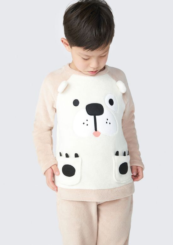 Foto do produto: Pijama Longo Infantil Unissex Em Fleece - Bege