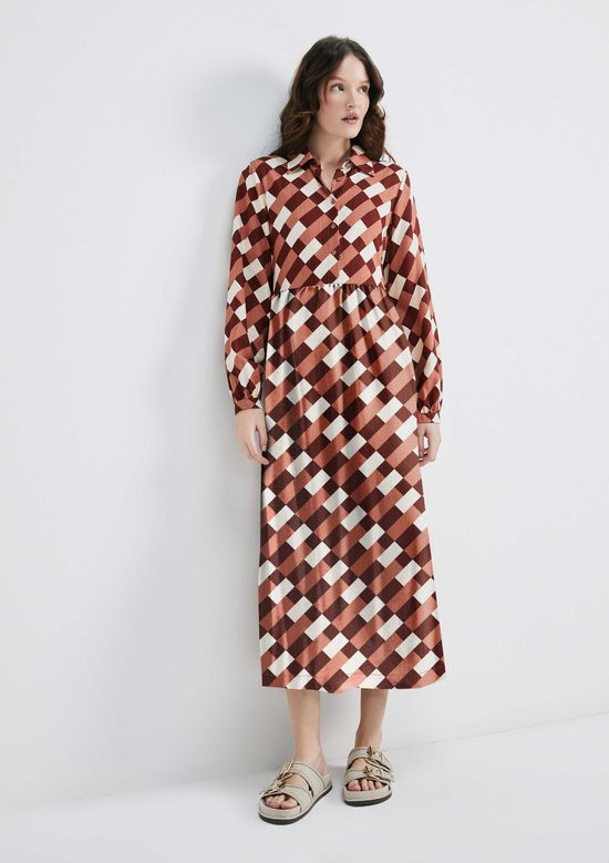 Foto do produto: Vestido Longo Estampado Manga Longa Em Viscolinho - Vinho