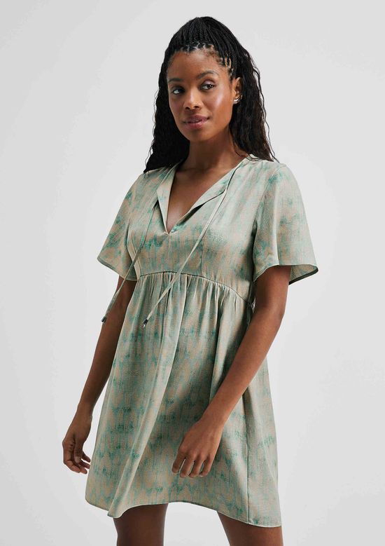 Foto do produto: Vestido Curto Evasê Estampado Em Viscolinho - Verde