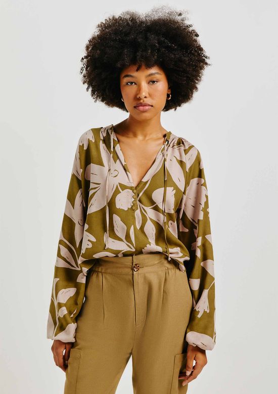 Foto do produto: Blusa Feminina Manga Longa Estampada Em Viscolinho - Verde