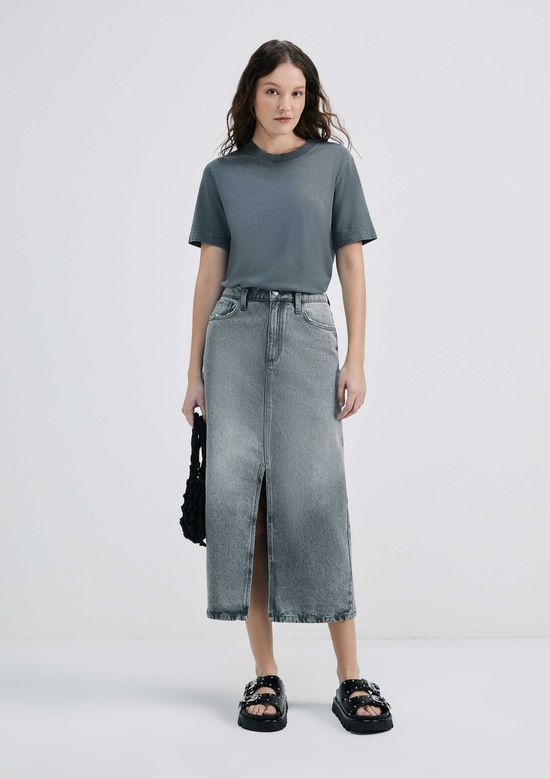 Foto do produto: Saia Jeans Midi Com Fenda Frontal - Preto