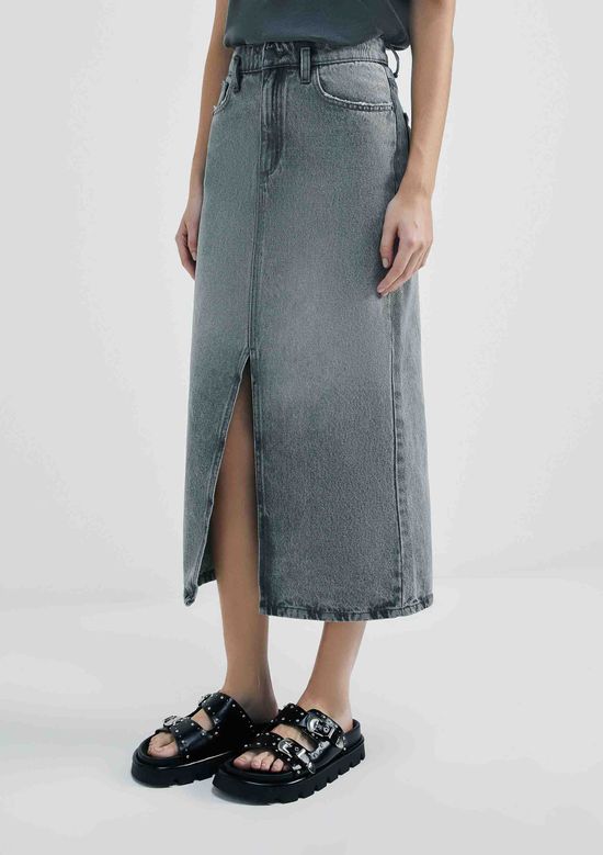 Foto do produto: Saia Jeans Midi Com Fenda Frontal - Preto