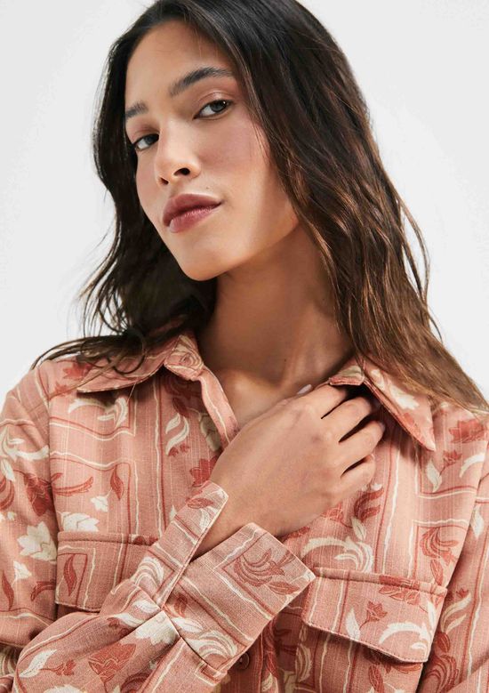 Foto do produto: Camisa Feminina Manga Longa Estampada Em Viscolinho - Marsala
