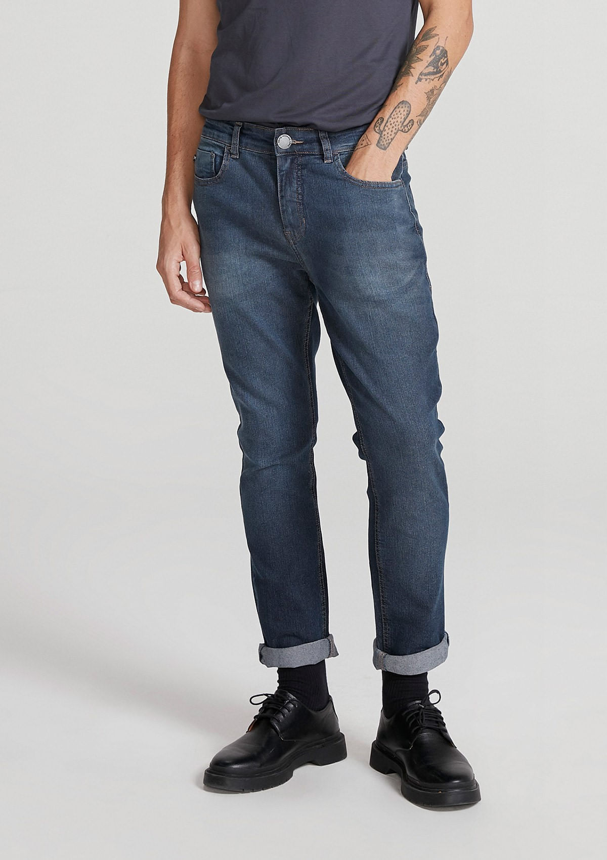 Calça jeans masculina fashion elastano