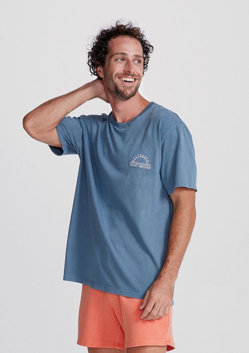 Camiseta Estonada Masculina Com Bordado - Azul