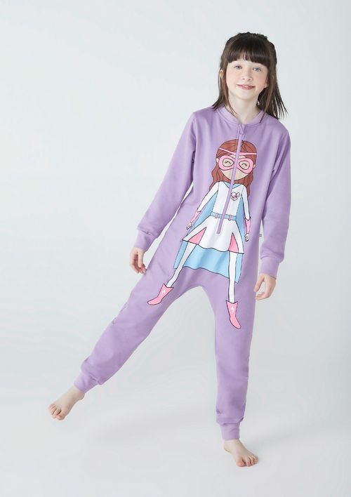 Pijama Macacão Infantil Menina Com Estampa Em Moletom - Roxo