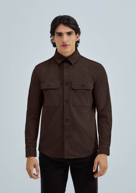 Foto do produto: Camisa Overshirt Masculina Manga Longa Em Veludo Cotelê - Marrom