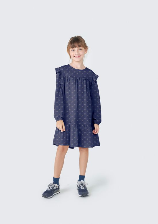 Foto do produto: Vestido Infantil Mangas 7/8 Com Babados - Azul