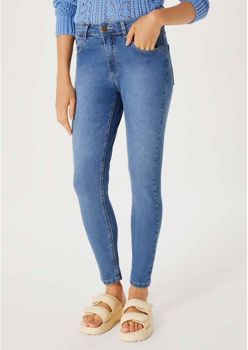 Calça Jeans Feminina Cintura Média Skinny - Azul Médio