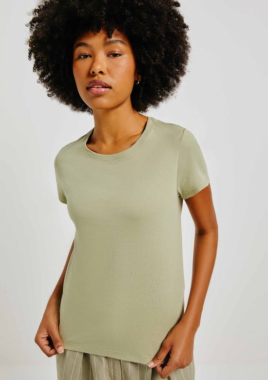 Foto do produto: Blusa Básica Feminina Manga Curta Slim - Verde