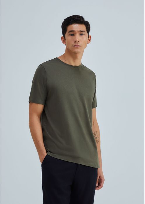 Camiseta Básica Masculina Manga Curta Em Malha H+ - Verde Militar