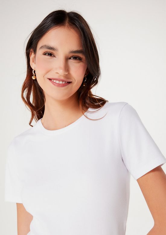 Foto do produto: Blusa Básica Feminina Manga Curta Slim - Branco