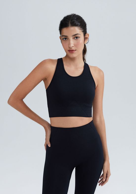 Foto do produto: Top Esportivo Canelado Sem Costura - Preto