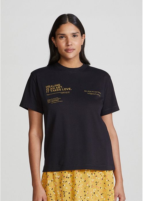 Camiseta Feminina Regular Estampada - Preto