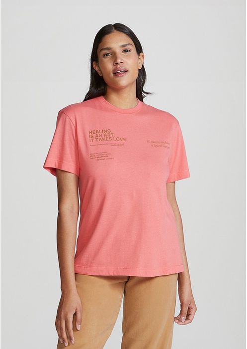 Camiseta Feminina Regular Estampada - Coral
