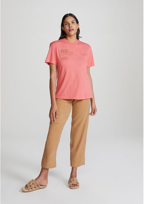 Camiseta Feminina Regular Estampada - Coral