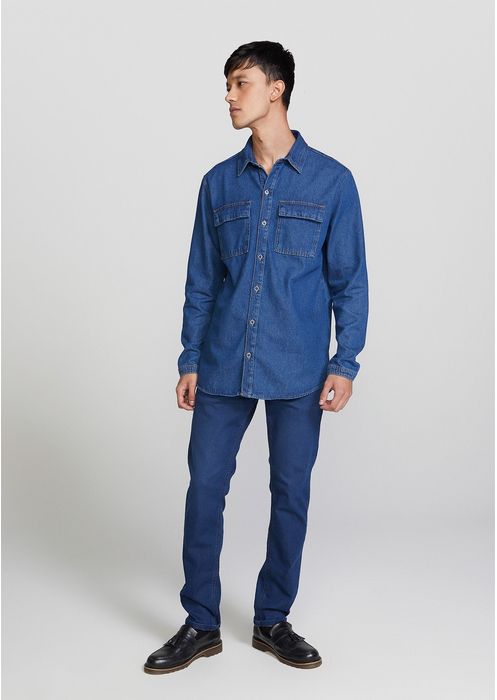 Camisa Jeans Masculina Overshirt - Azul Médio