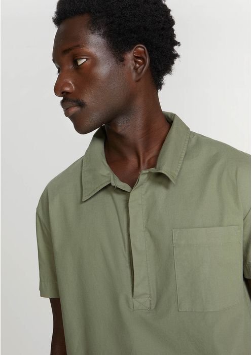 Camisa Masculina Polo Comfort Com Bolso - Verde Militar