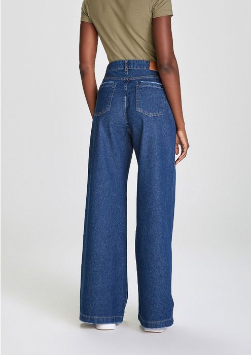 Calça Jeans Feminina Pantalona Cintura Alta - Azul