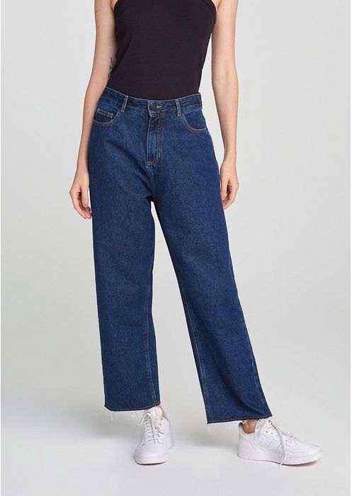 Calça Jeans Feminina Cintura Alta Reta - Azul Escuro
