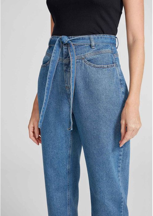 Calça Jeans Feminina Cintura Alta Reta Em Algodão - Azul Médio