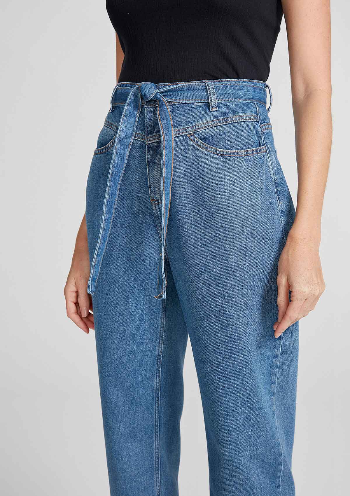 Jeans Feminina Cintura Alta Reta Algodão Store