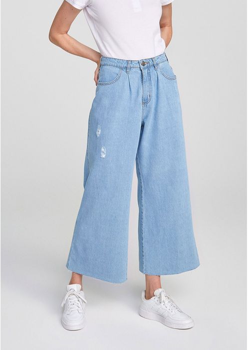 Calça Jeans Feminina Cintura Alta Wide Leg - Azul