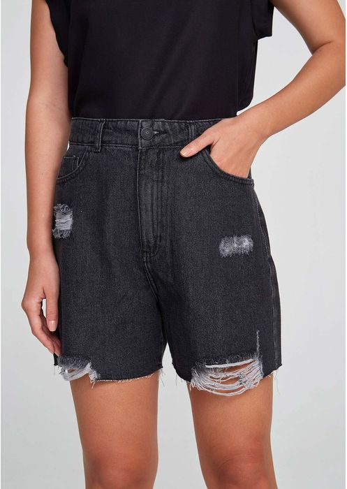 Shorts Jeans Feminino Cintura Alta - Preto