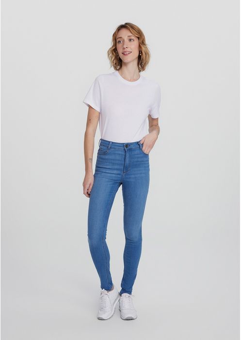 Calça Jeans Feminina Cintura Alta Skinny - Azul Médio
