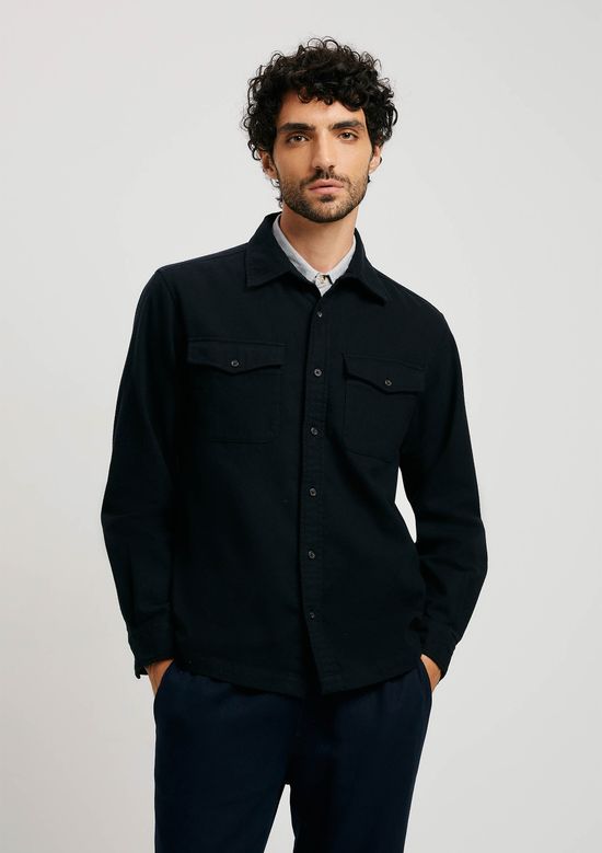 Foto do produto: Camisa Masculina Manga Longa Regular Em Flanela - Preto