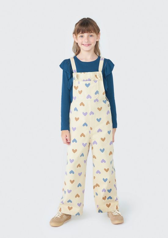 Foto do produto: Jardineira Infantil Menina Em Sarja Estampada - Bege