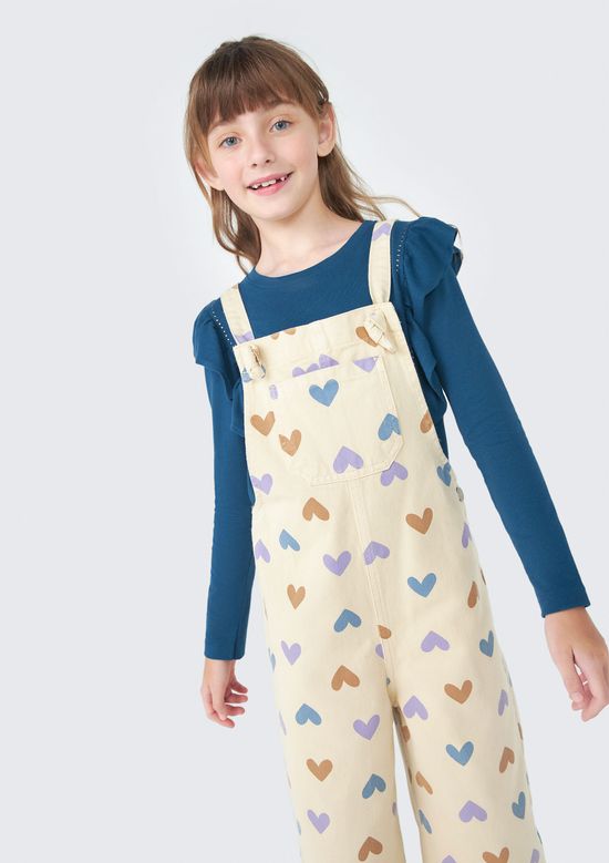 Foto do produto: Jardineira Infantil Menina Em Sarja Estampada - Bege