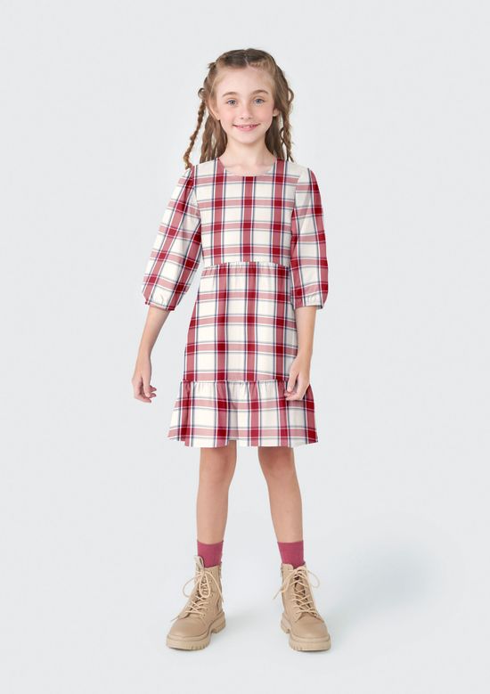 Foto do produto: Vestido Curto Infantil Em Manga Curta Xadrez - Vermelho