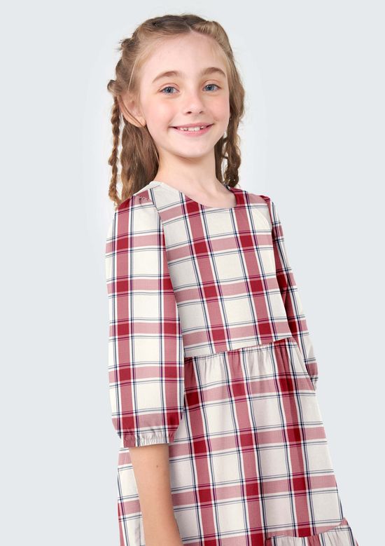 Foto do produto: Vestido Curto Infantil Em Manga Curta Xadrez - Vermelho