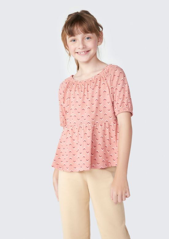 Foto do produto: Blusa Bata Infantil Menina Mangas Bufantes - Rosa