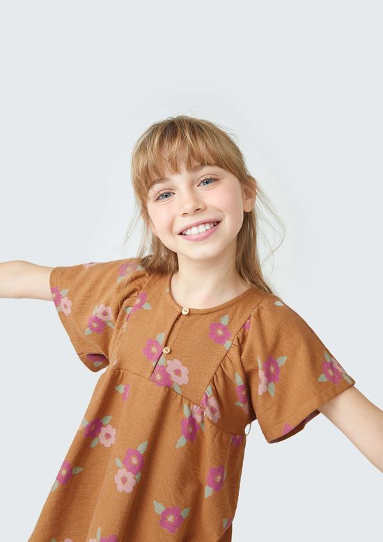 Foto do produto: Blusa Manga Curta Infantil Menina Estampada - Marrom