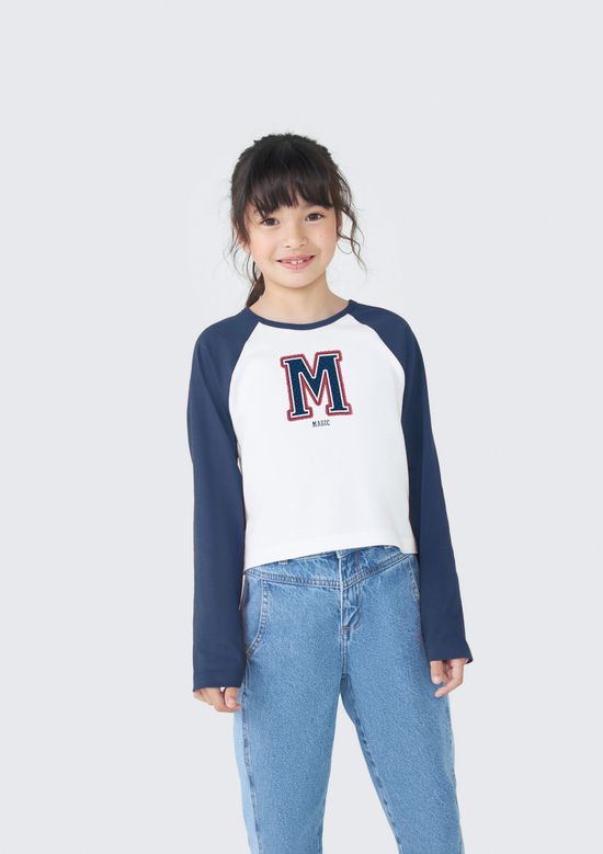 Foto do produto: Blusa Cropped Infantil Menina Manga Longa - Azul