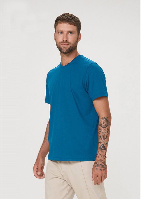 Camiseta Básica Masculina Manga Curta Em Algodão Pima - Azul
